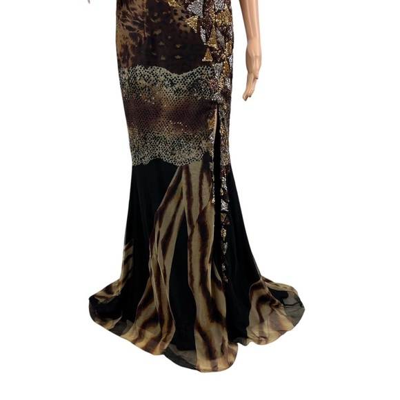 Cassandra Stone by Mac Duggal One Shoulder Gown 6 Animal Print Sequin Beaded - Picture 3 of 12